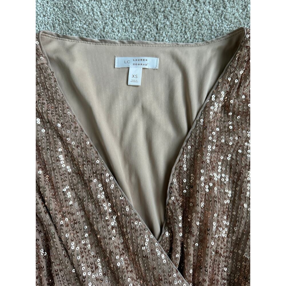 Lauren Conrad Rose Gold Sequin Wrap Mini Dress - XS - Picture 6 of 6